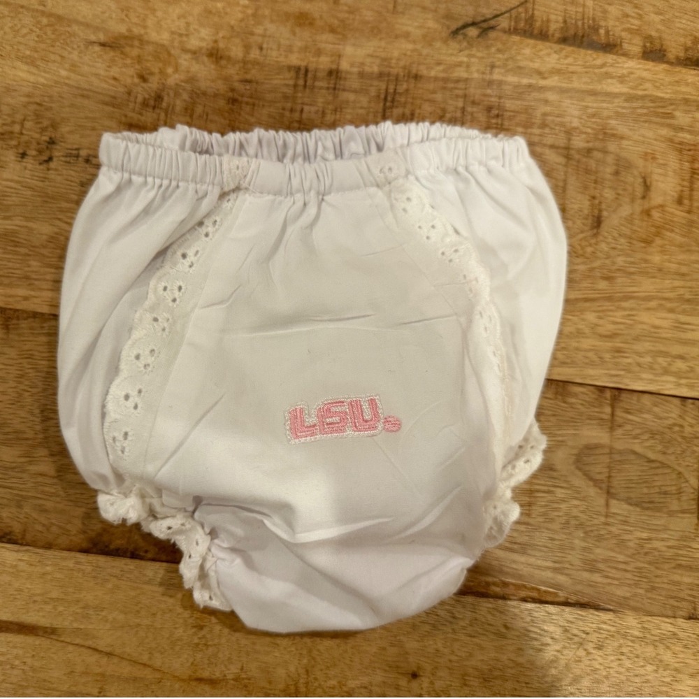 Creative Knitwear LSU Tigers Baby Bloomers White Eyelet Lace